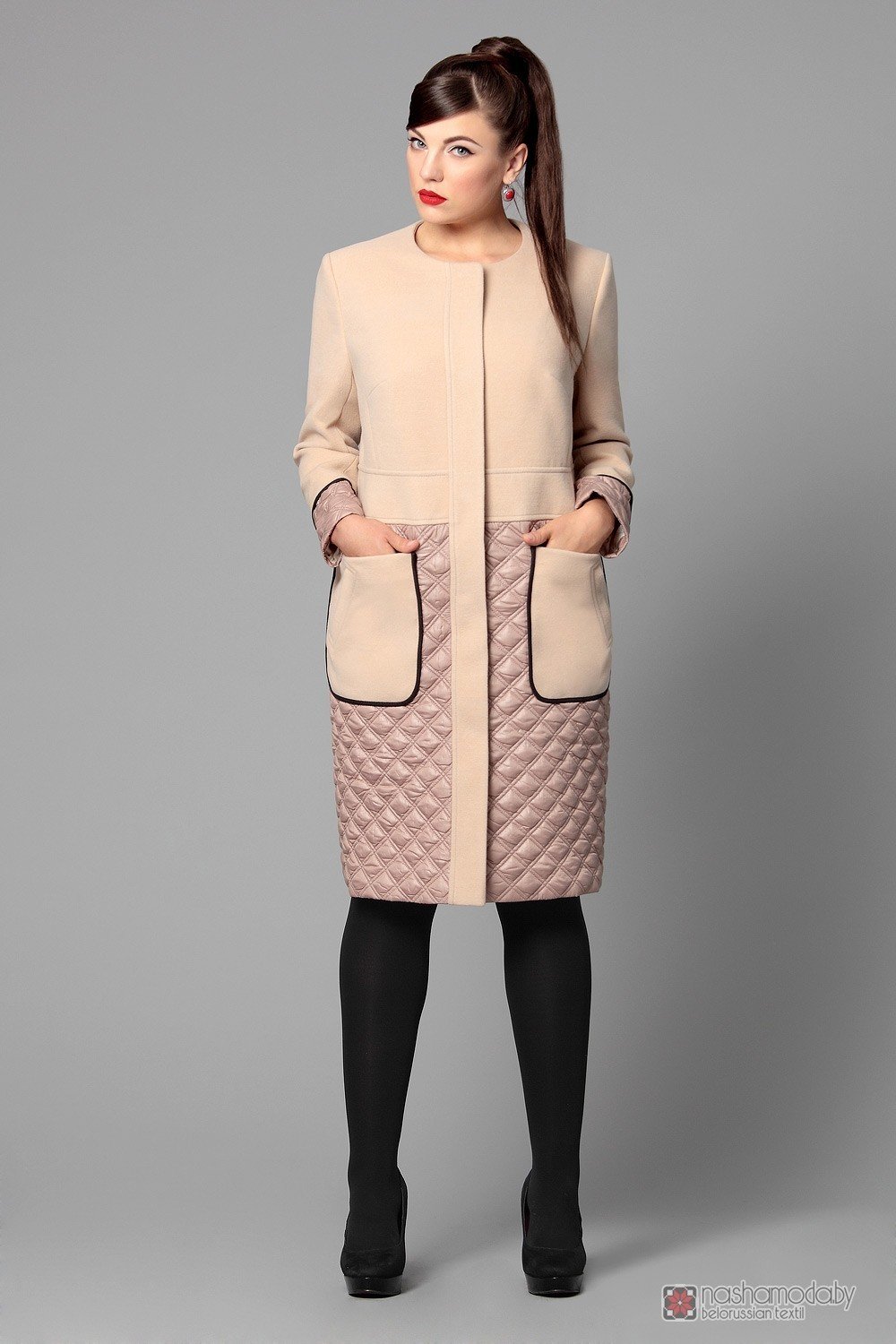 Комбинированное пальто 3 цвета