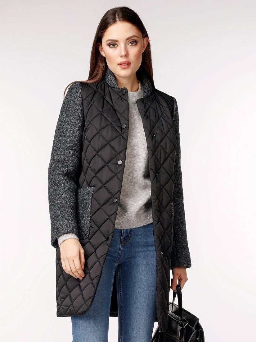 Пальто женское комбинированное из разных тканей