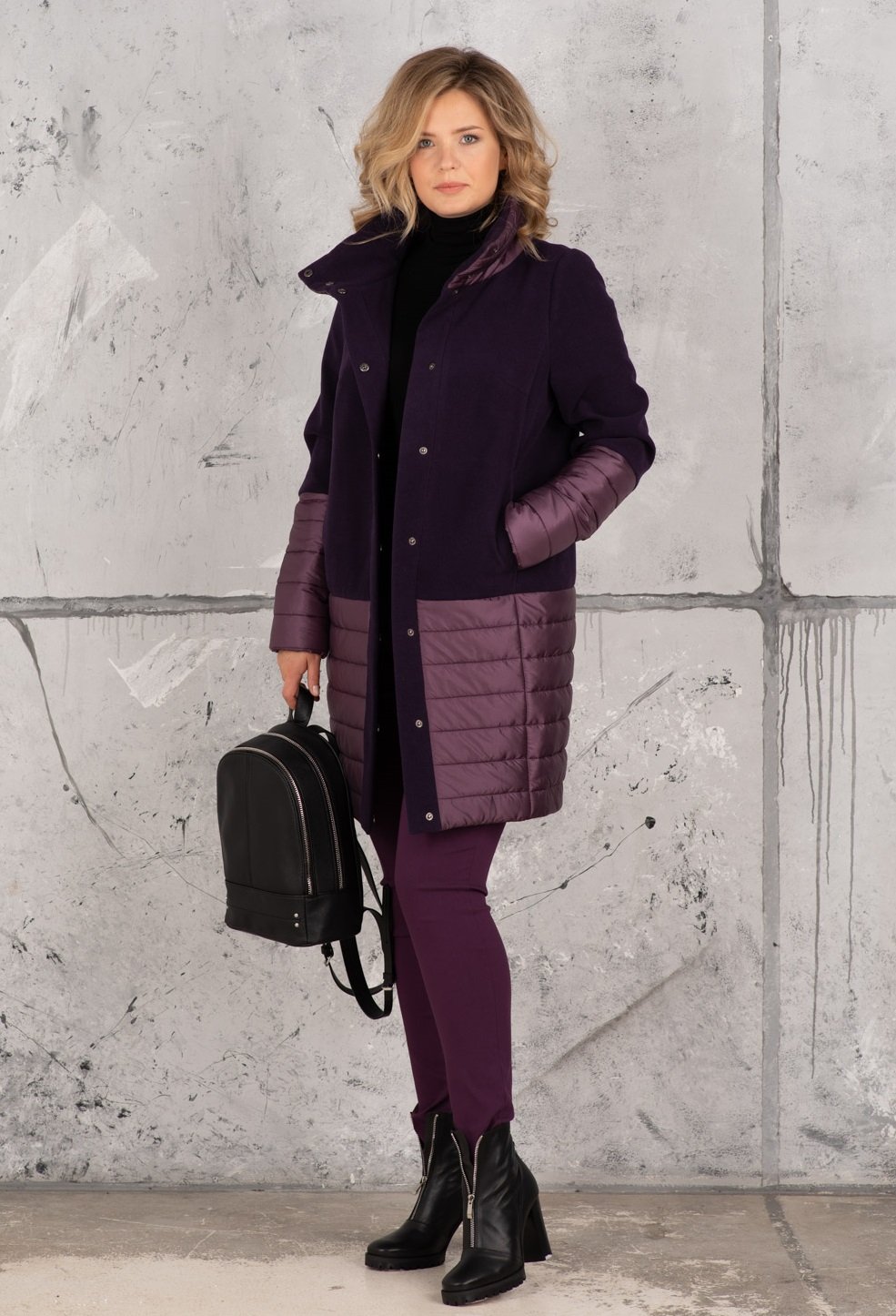 Пальто комбинированное с трикотажем