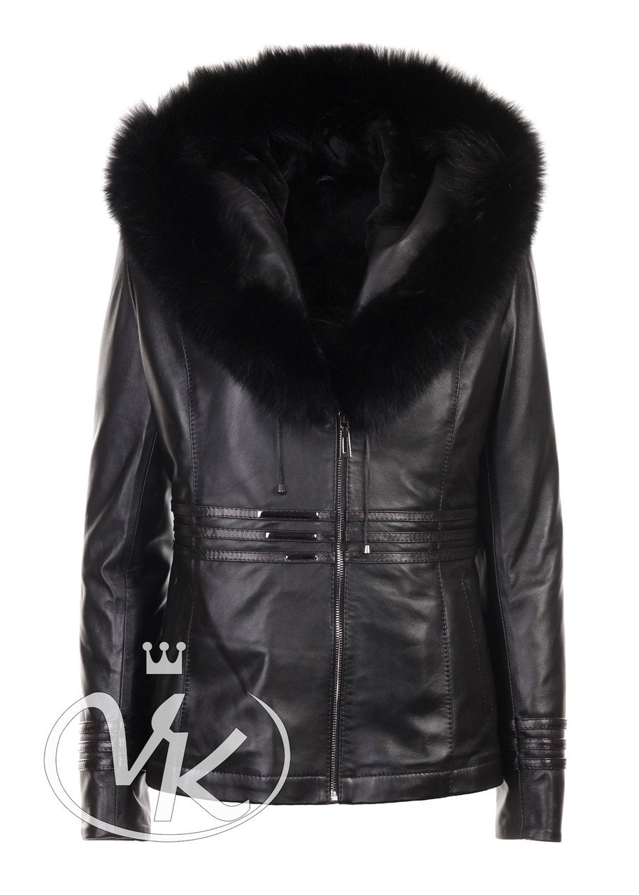 Куртка кожаная зимняя женская с капюшоном