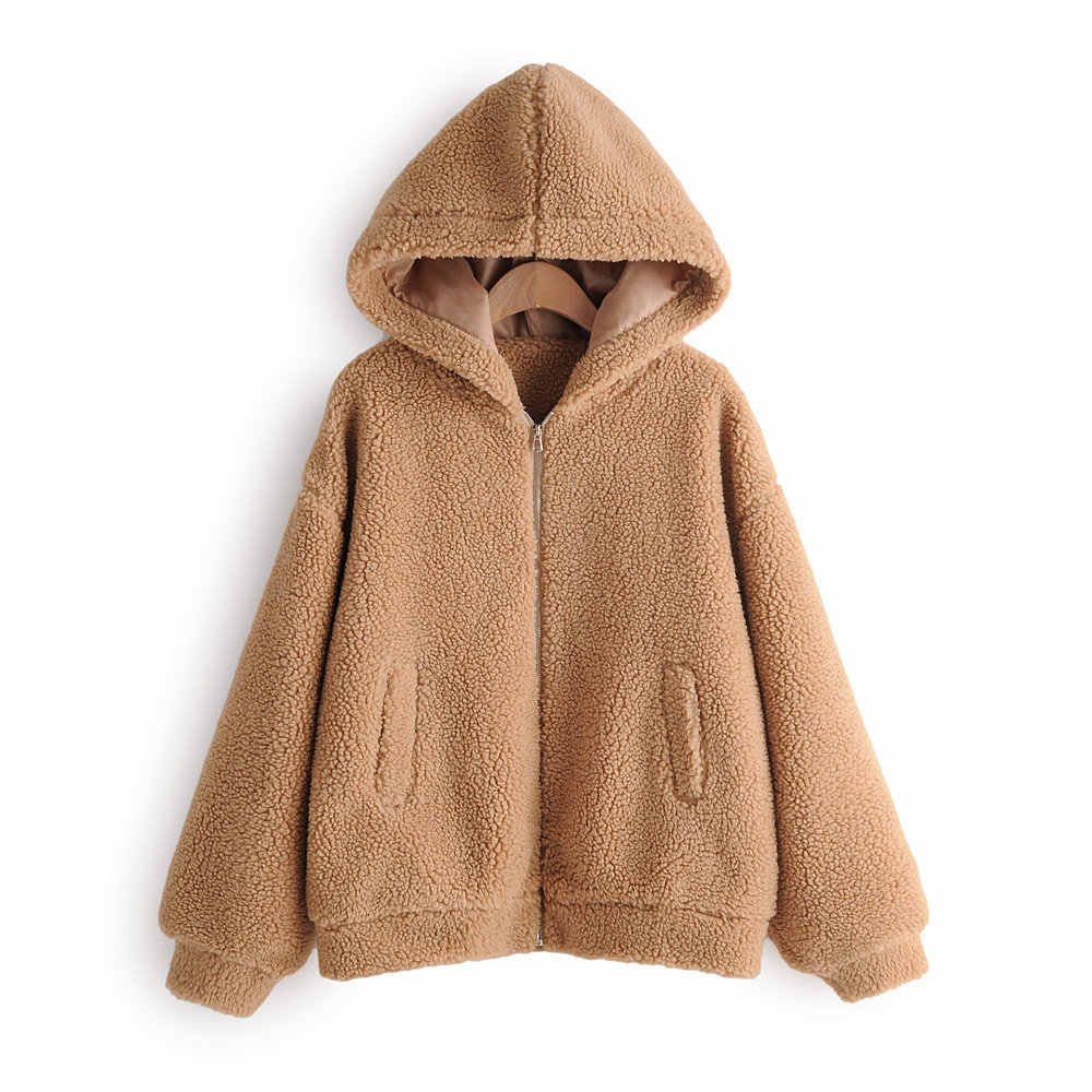 Куртка Тедди на молнии с капюшоном плюшевая на Шеин