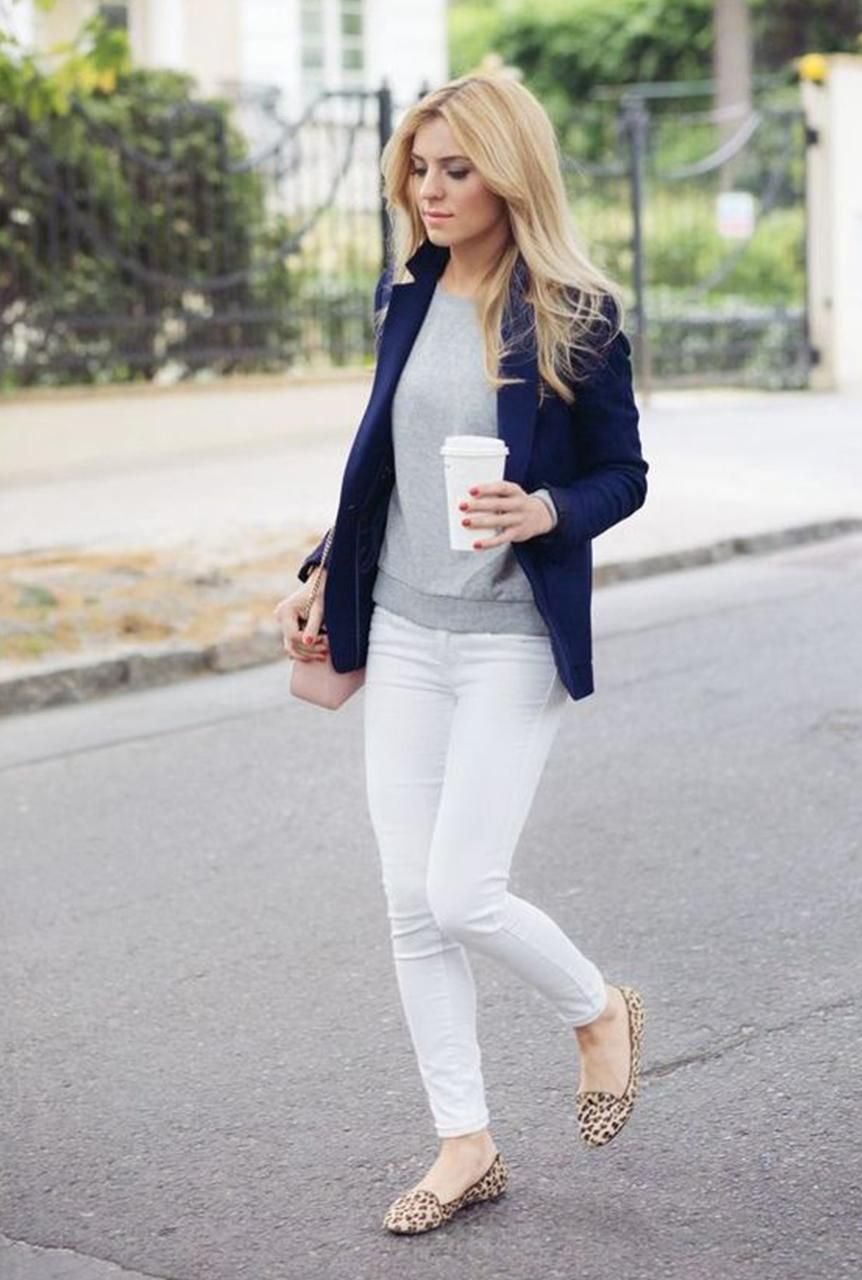 Луки с белым пиджаком