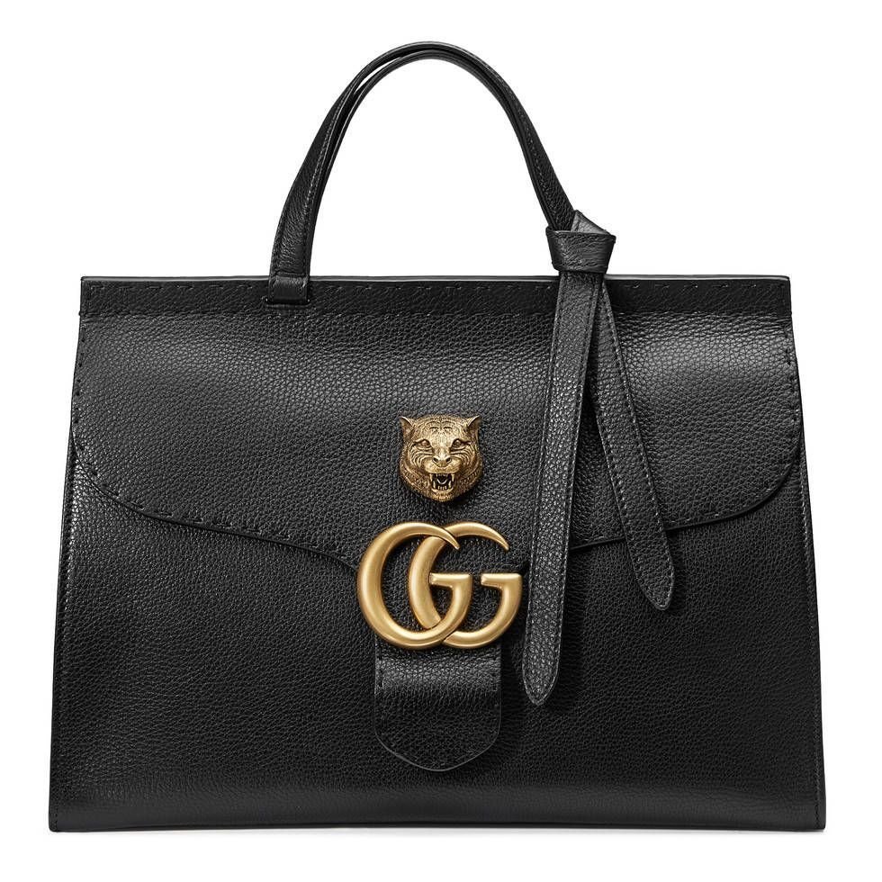 Gucci gg Marmont Black Leather Top Handle Medium Bag