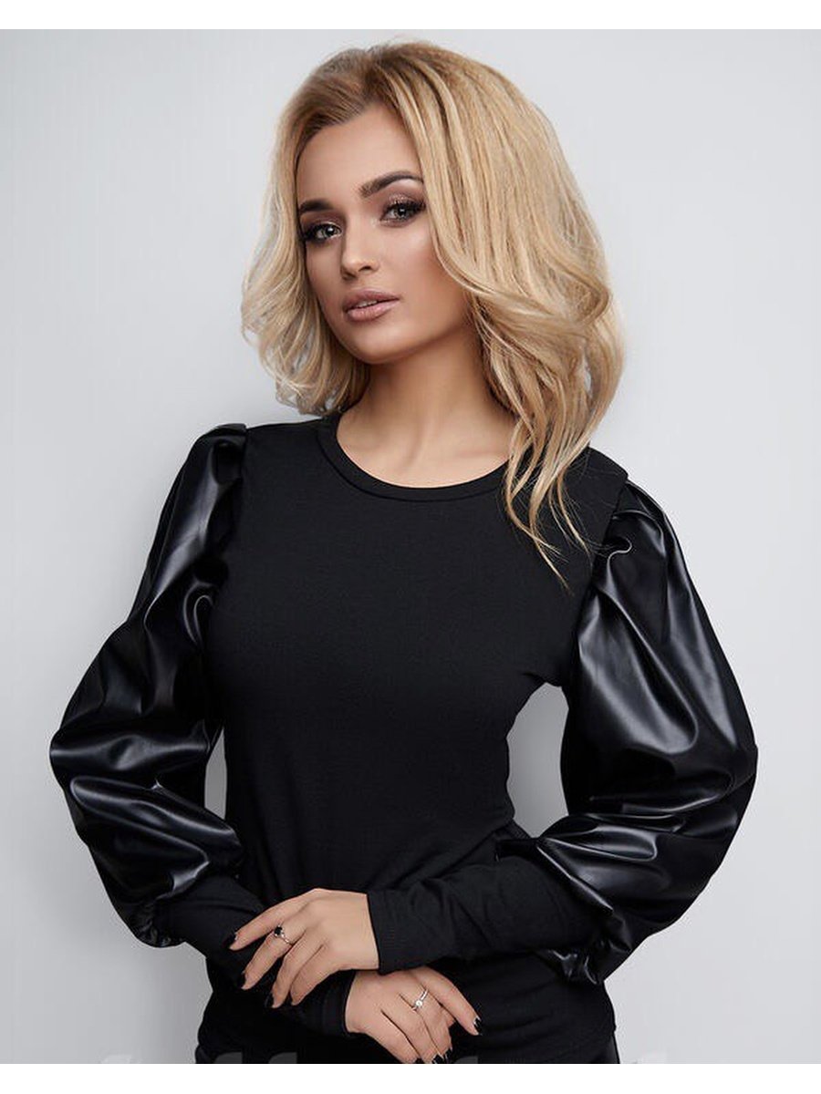 Джемпер с кожаными вставками