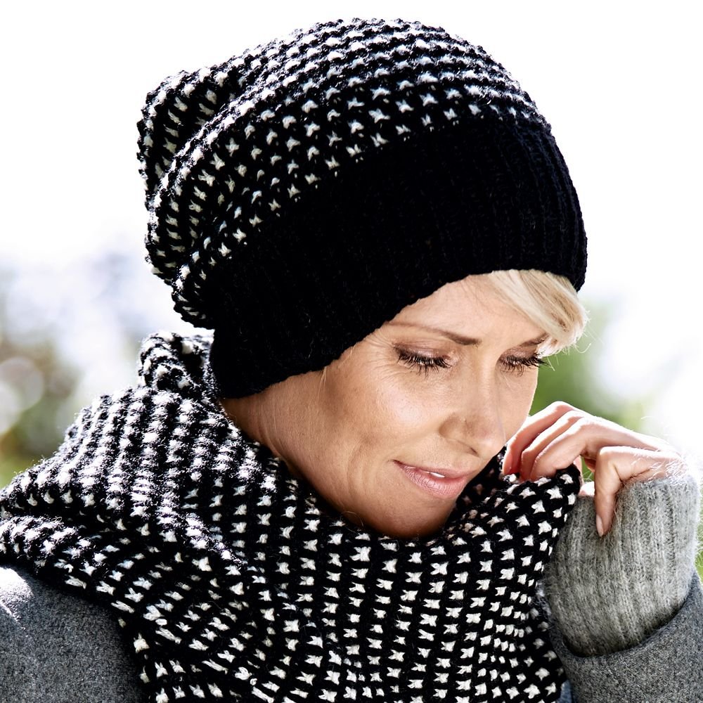 Двухцветный берет спицами