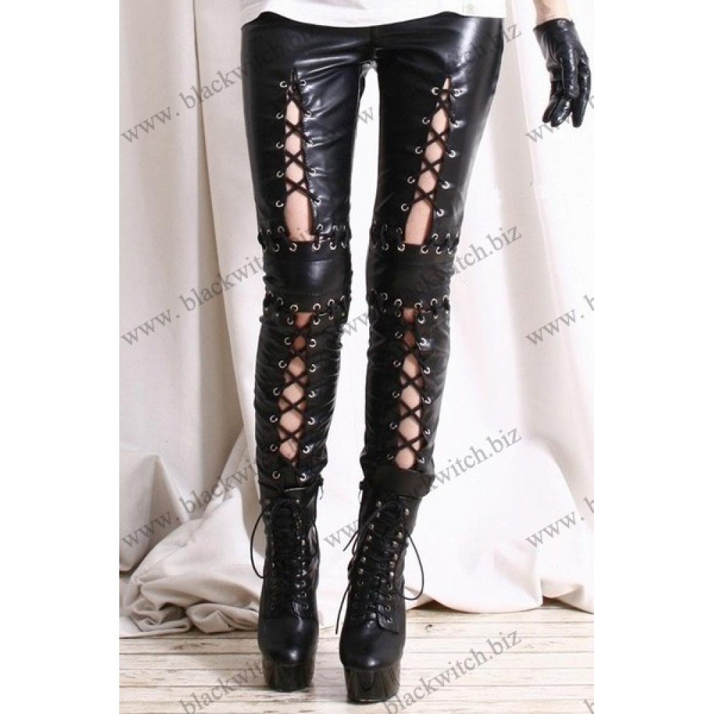 Кожаные брюки со шнуровкой