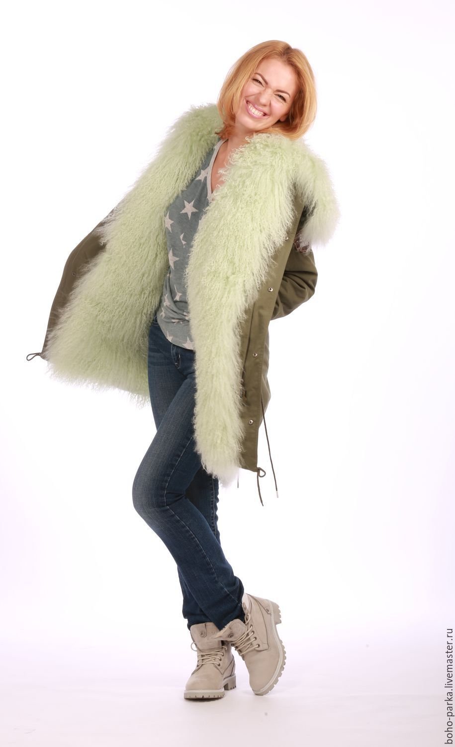 Джинсовая куртка с мехом ламы