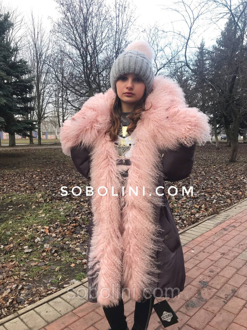 Джинсовая парка с розовым мехом