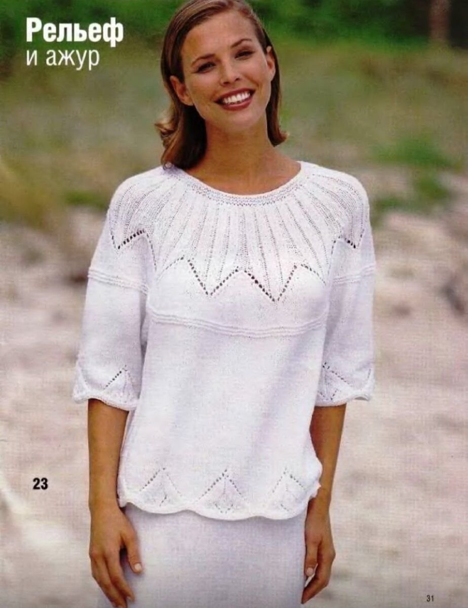 Летний пуловер с круглой кокеткой