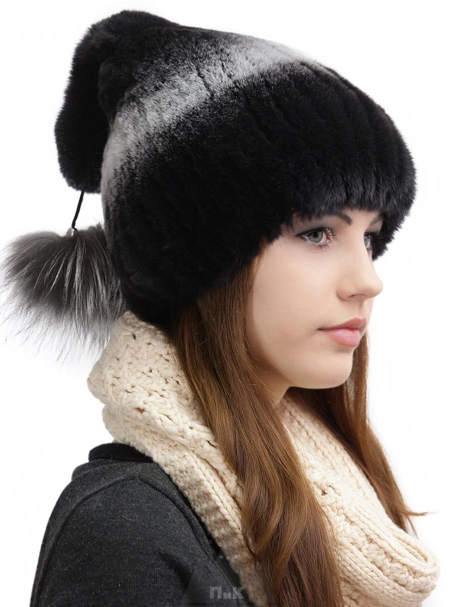 Вязаные меховые шапки женские