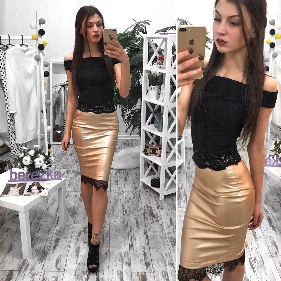 Кожаная юбка с кофтой