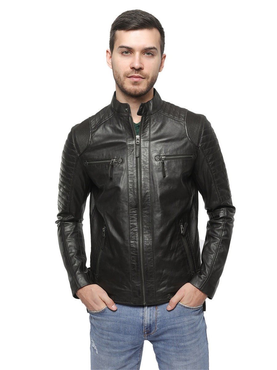 Мужская кожаная куртка с норковым воротником Классик