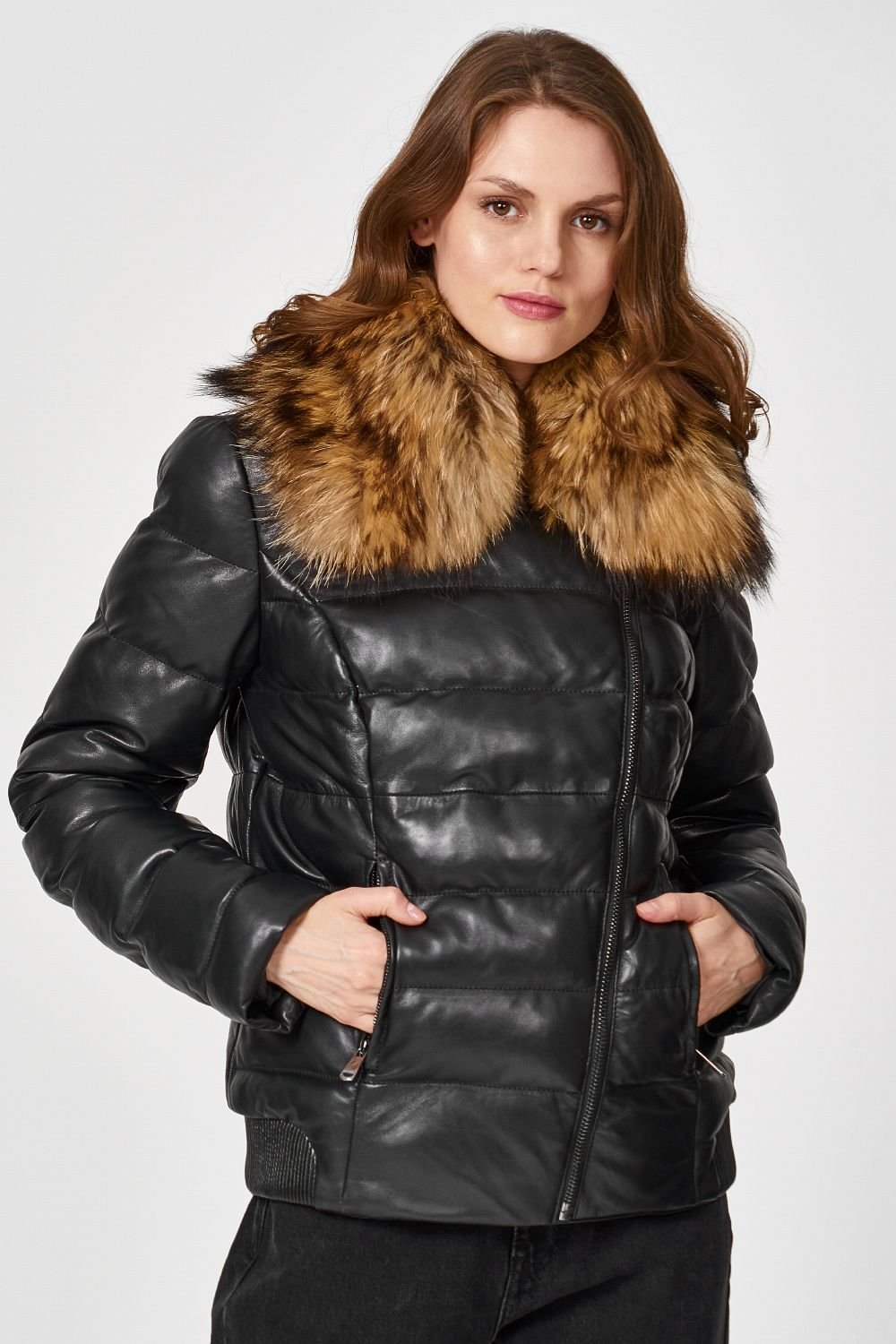 Кожаные пуховики женские 2020 Снежная Королева