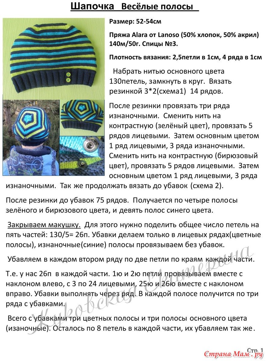 Шапочка для женщины за 50 спицами