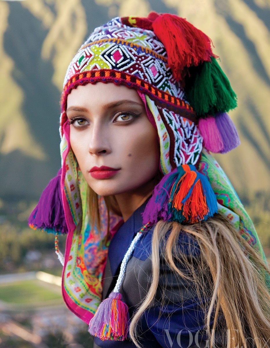 Шапка бини в стиле бохо спицами