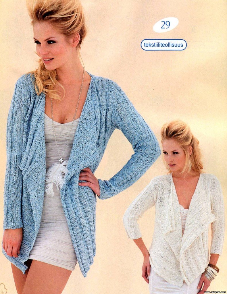 Вязаная кофта с запахом спицами