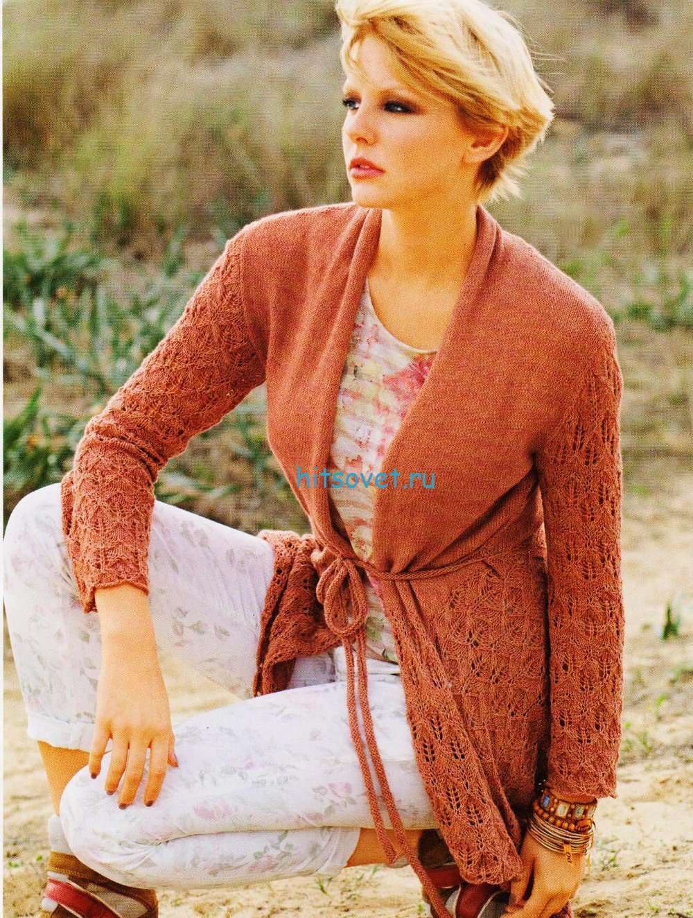 Фиолетовый жакет спицами