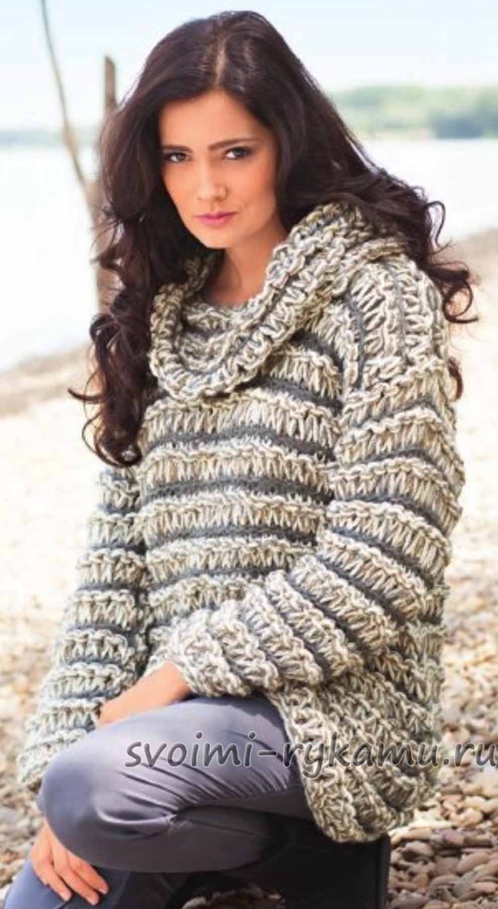 Свитер женский спицами из толстой пряжи