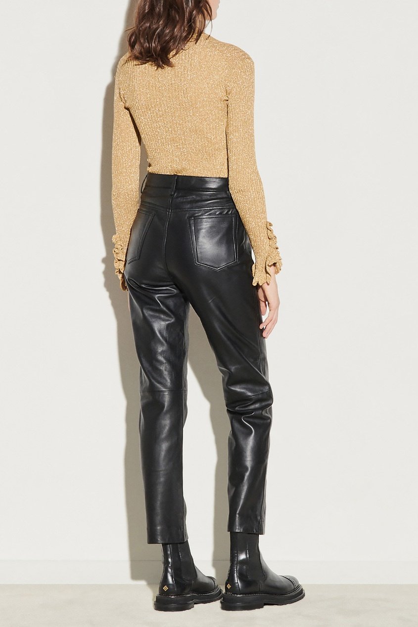 Широкие кожаные брюки женские
