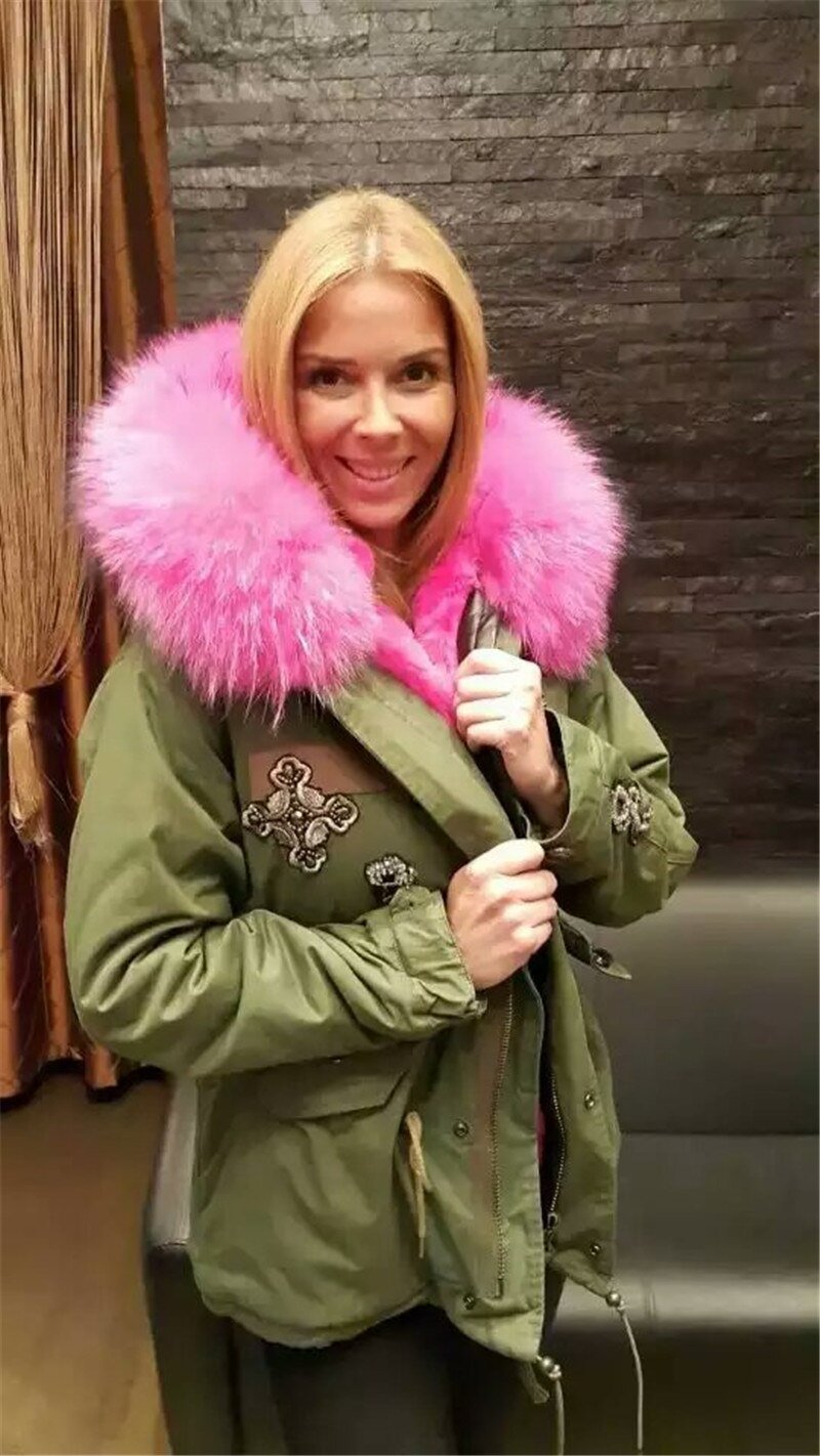 Парка короткая с мехом женская розовая