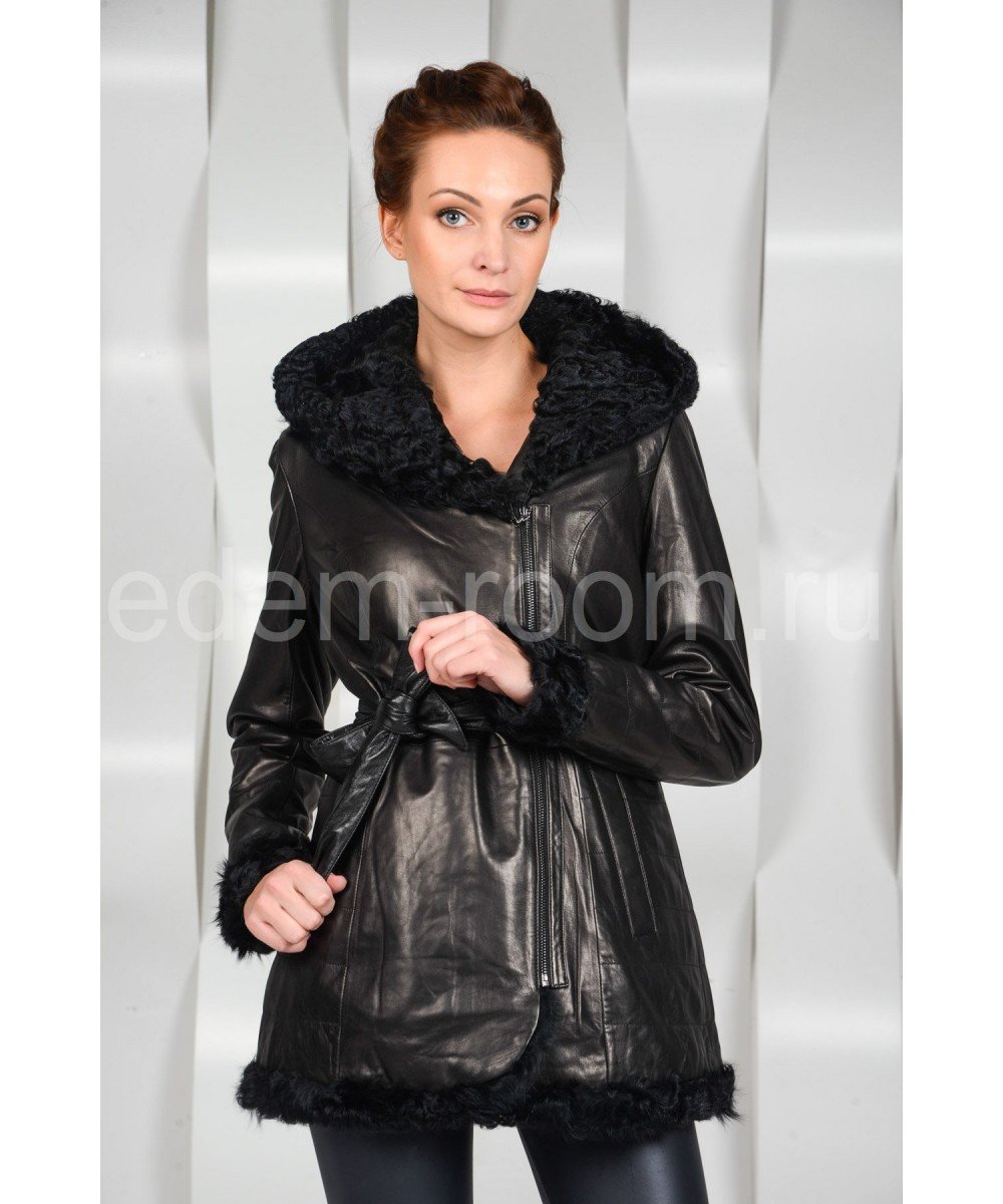 Кожаное пальто с мехом норки