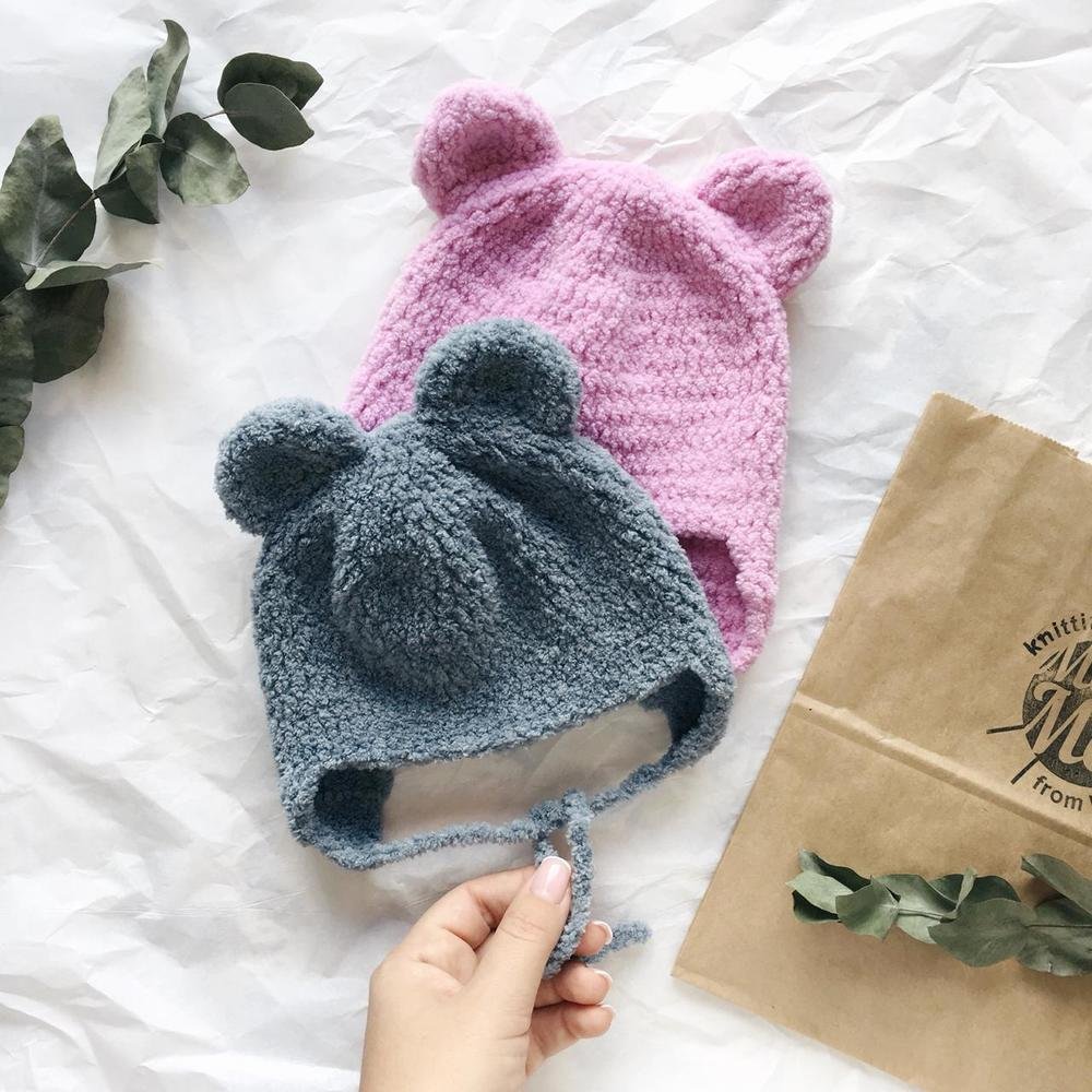 Шапки из плюшевой пряжи для детей