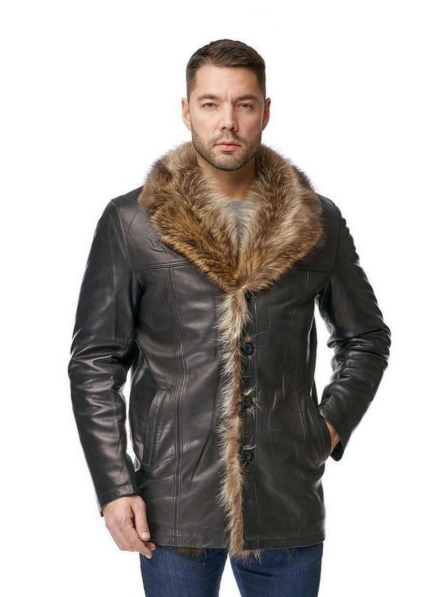 Дубленка мужская мех енот коричневый