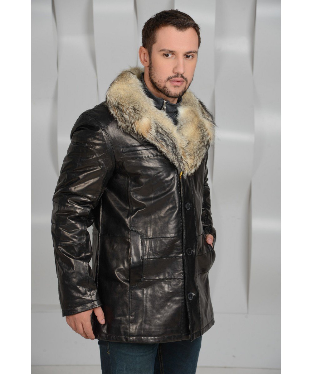 Куртка с мехом волка мужская
