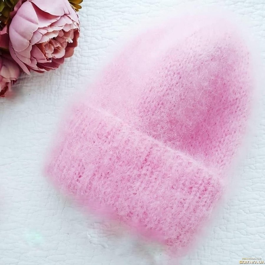 Шапка из кид мохера спицами