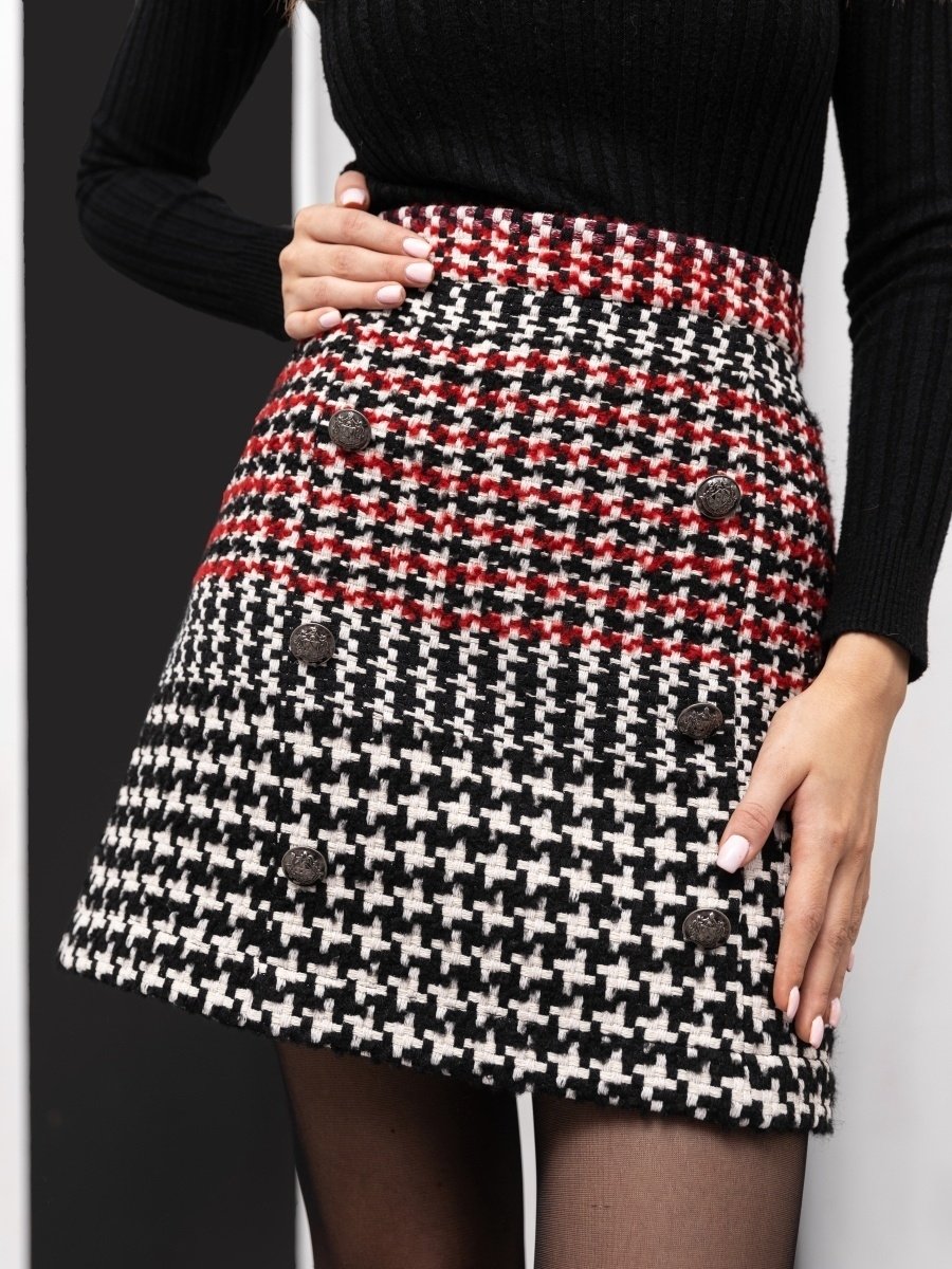 С чем носить юбку в гусиную лапку