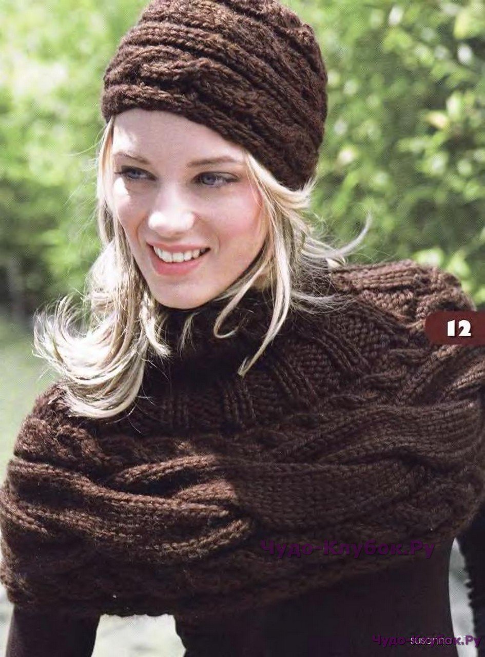 Шапка с поперечными косами спицами