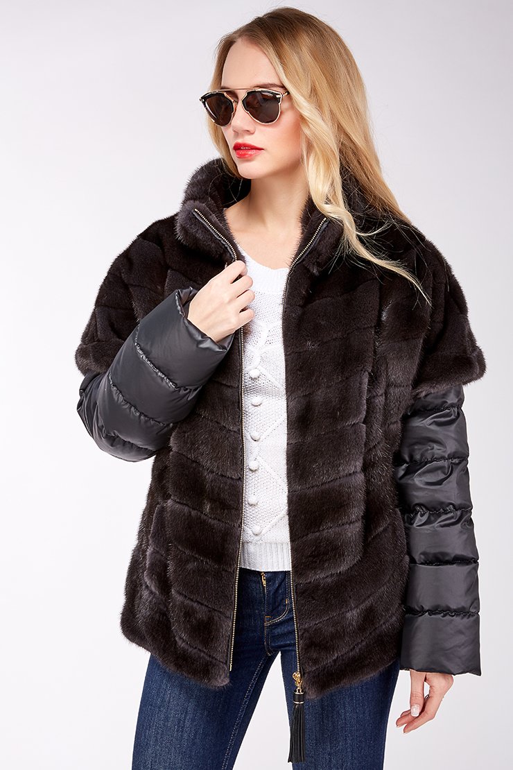 Норковая шуба автоледи поперечка воротник стойка