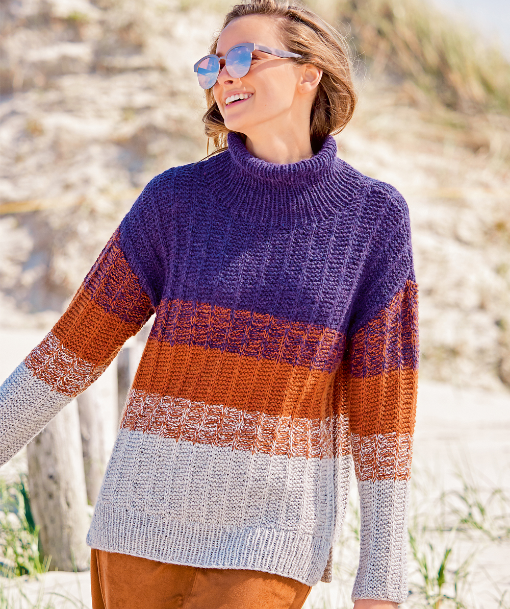 Пуловер в полоску спицами