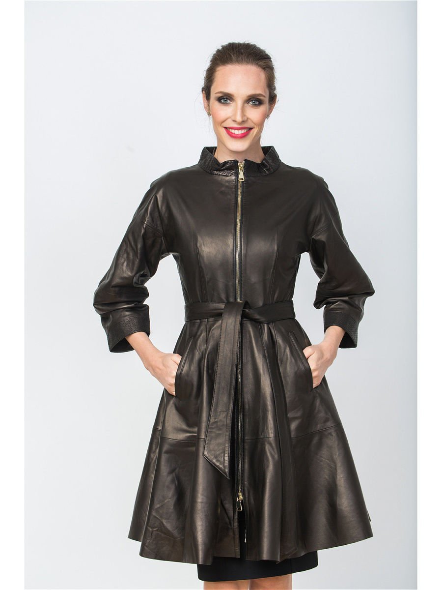 Кожаное пальто с капюшоном 52 размер Отто