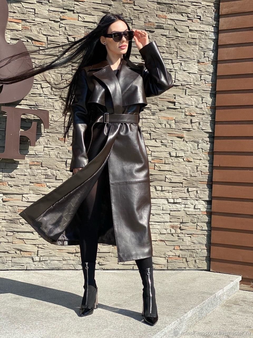 Кожаный плащ женский