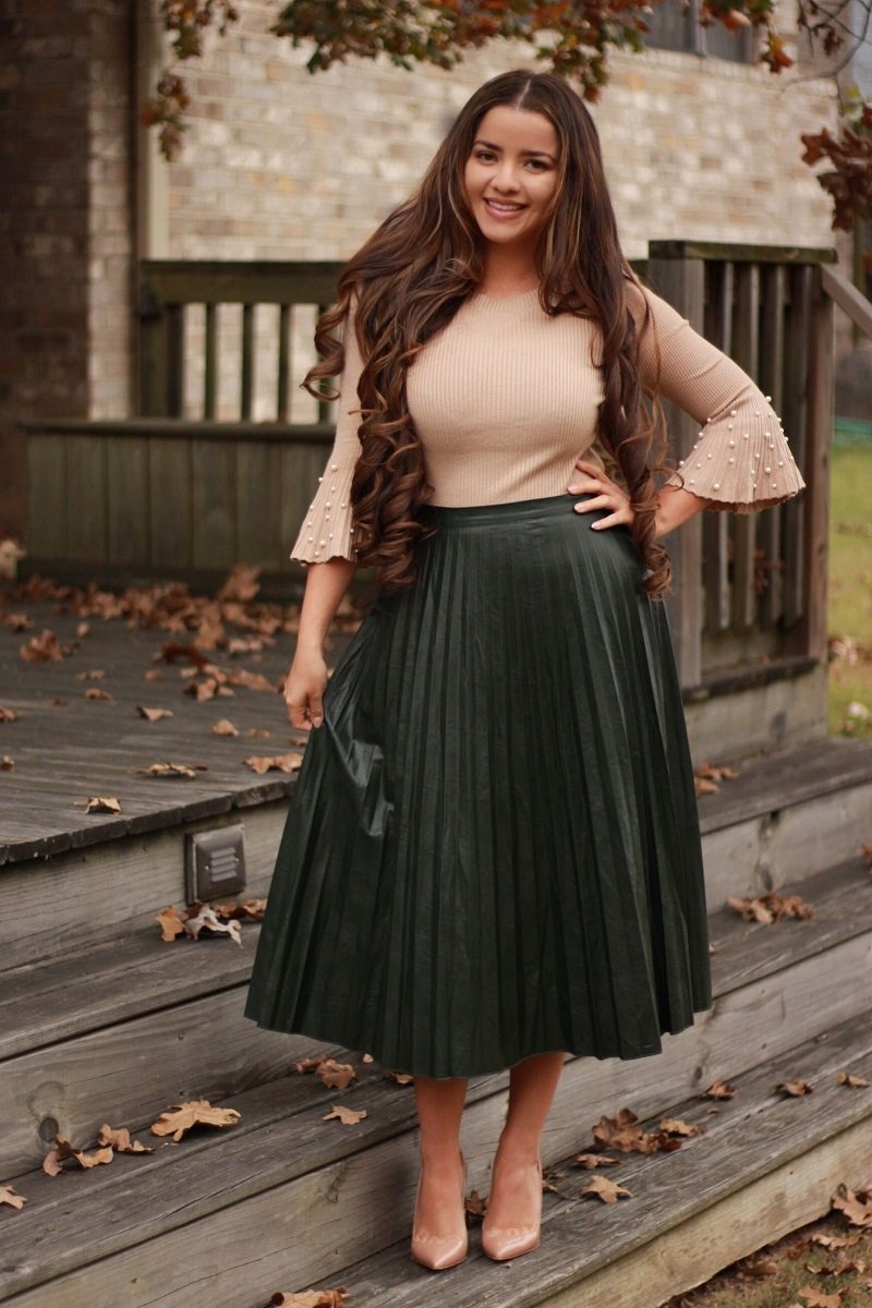 Зелёная плиссированная юбка миди Zara