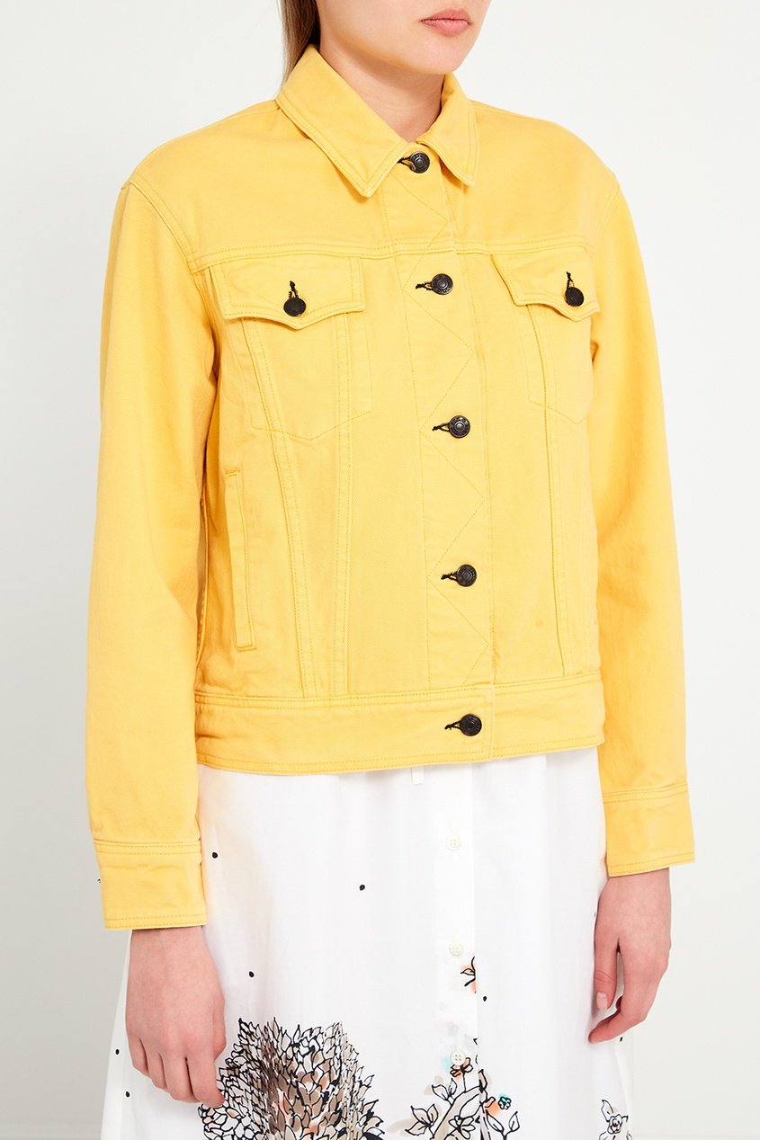 Желтая джинсовая куртка женская