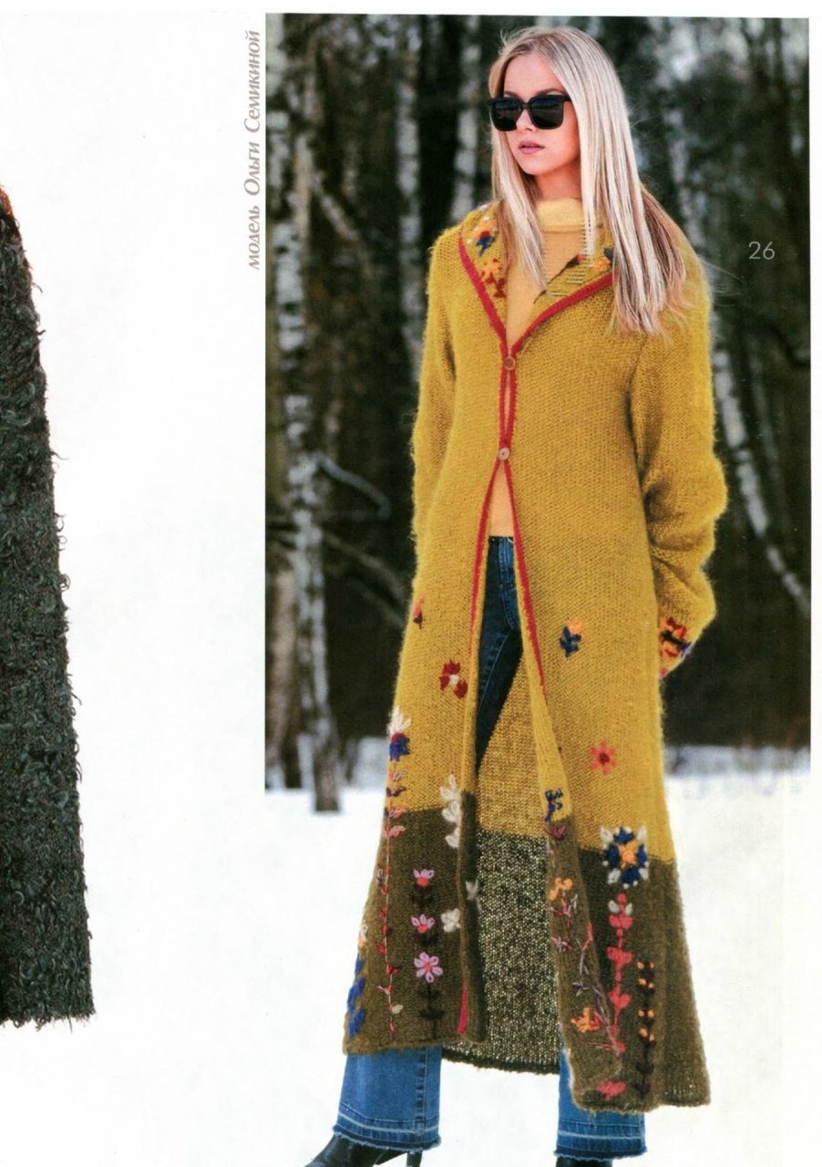 Мохеровое пальто спицами