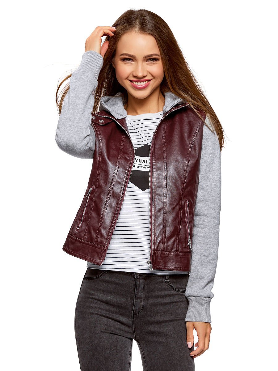 Женская кожаная косуха с капюшоном