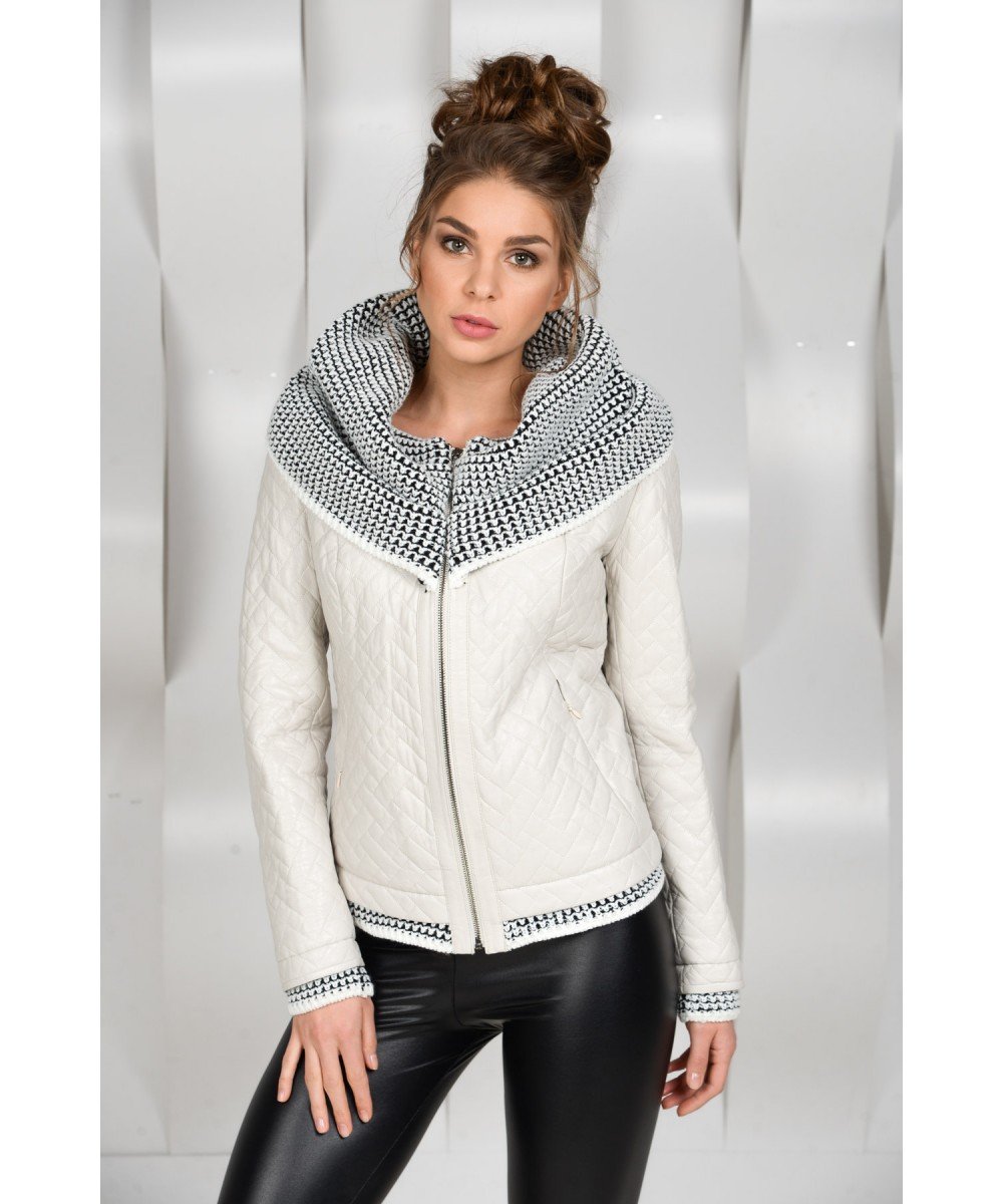 Куртка кожаная с вязаным воротником