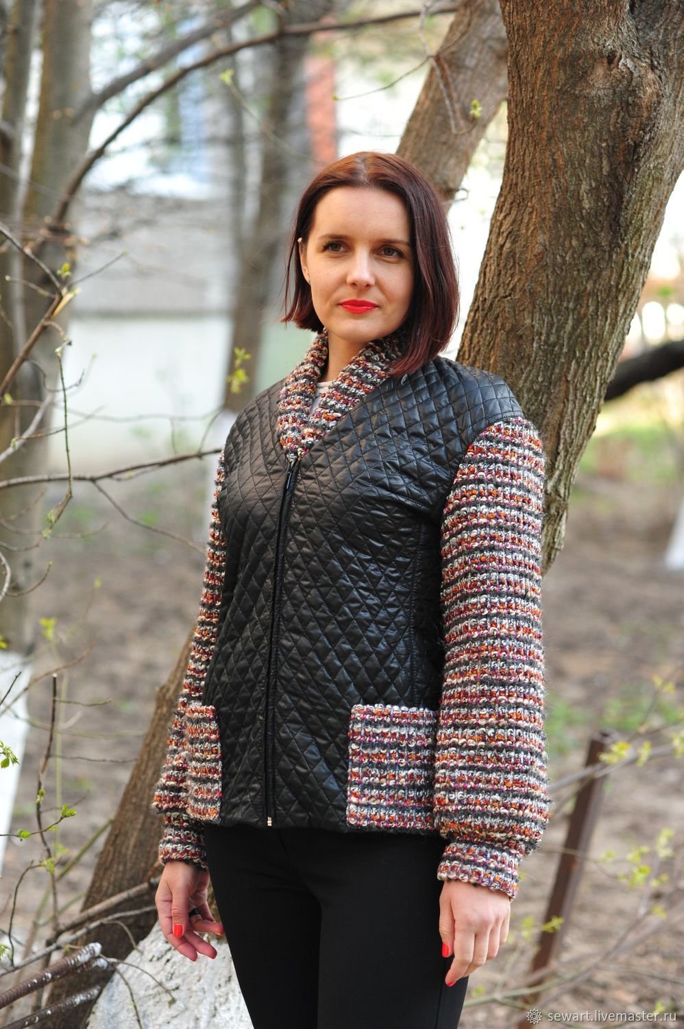 Комбинированные куртки с вязаными рукавами