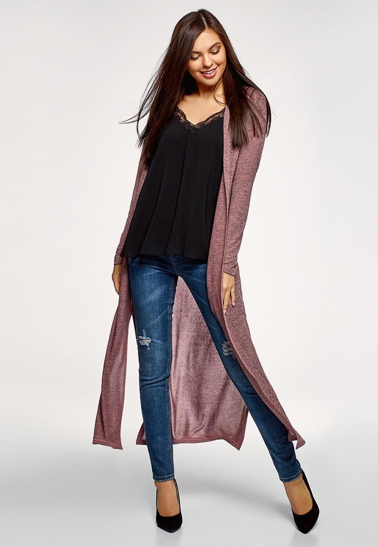 Вязаное пальто длинное черное