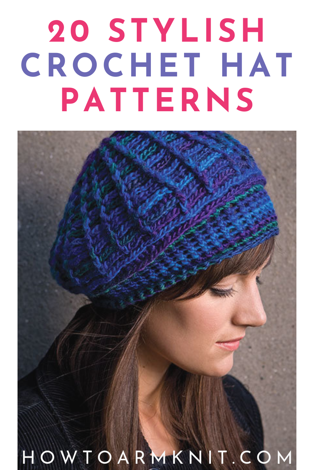 Шапка крючком рельефными столбиками