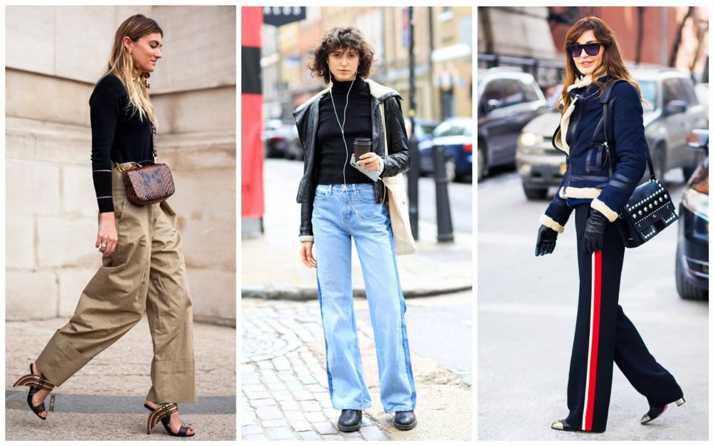 Широкие брюки с ботинками на плоской подошве