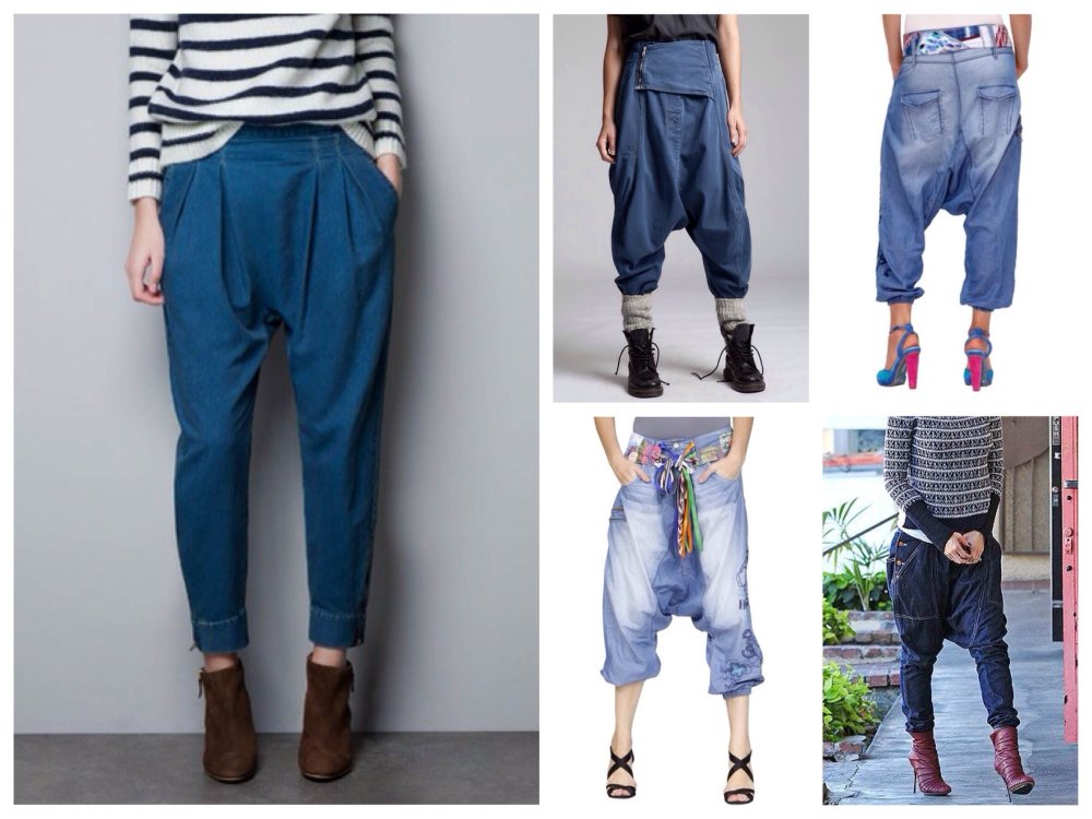 Сочетание джинсовых шаровар