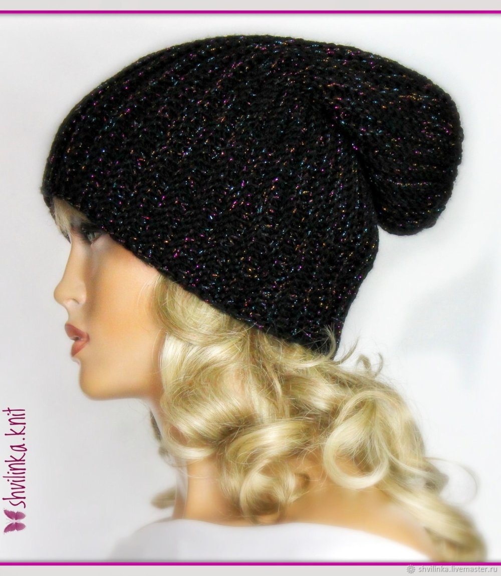 Шапка бини серая с люрексом