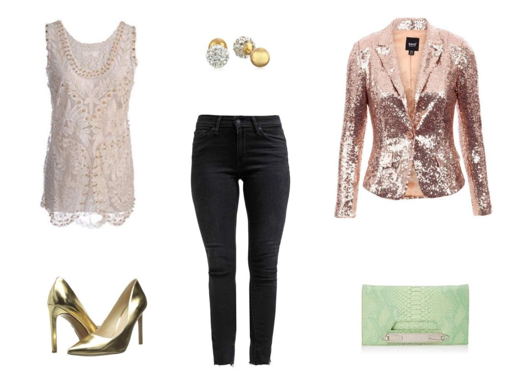 Джинсы и блуза с паетками