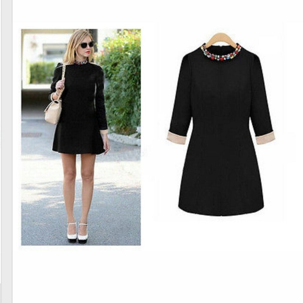 Платье черное трапеция с рукавами