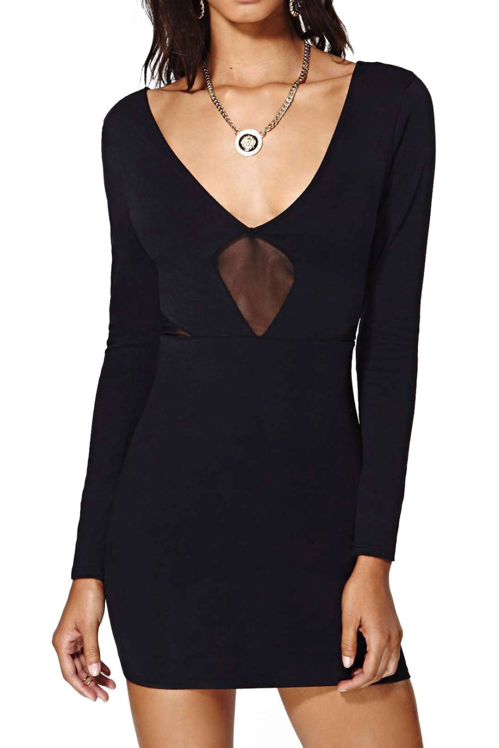 Черное платье с v образным вырезом