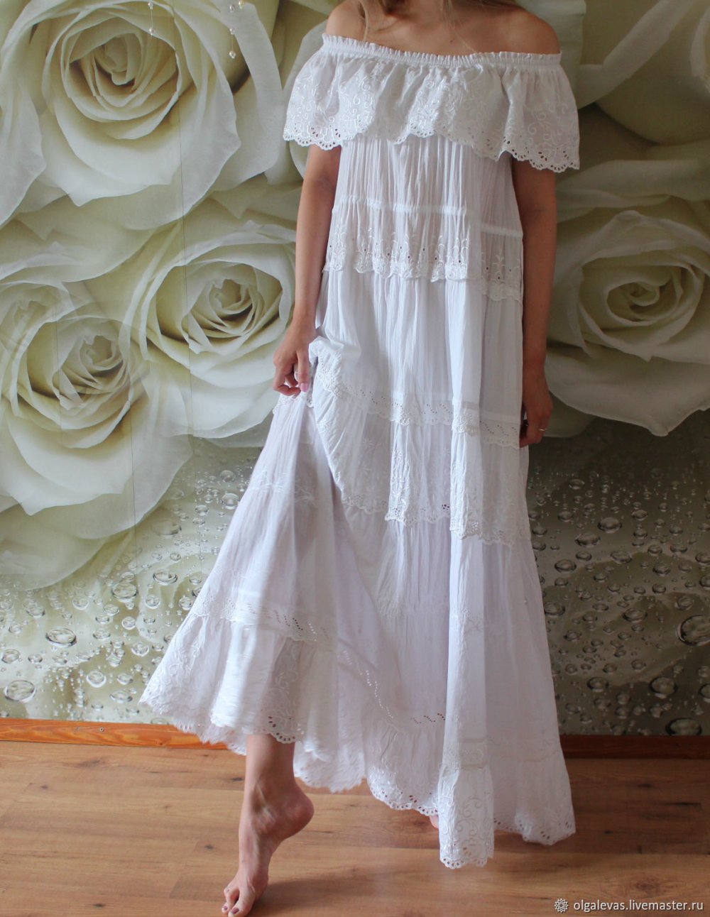 Сарафан бохо белый с кружевом